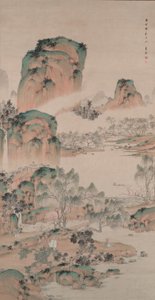 Frühlingslandschaft im Blau-Grün-Stil von Uragami Shunkin