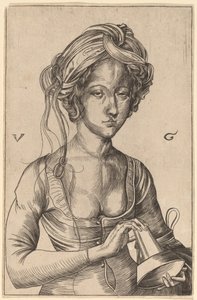 Büste einer törichten Jungfrau, die ihre umgedrehte Lampe hält von Urs Graf I after Martin Schongauer
