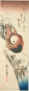 Ein Mandarinente auf einem verschneiten Ufer von Utagawa Hiroshige