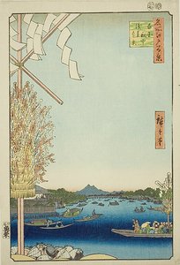 Asakusa-Fluss, Große Flussbank, Miyato-Fluss (Asakusagawa Okawabata Miyatogawa), Nr. 60 aus der Serie „Hundert berühmte Ansichten von Edo (Meisho Edo hyakkei)“