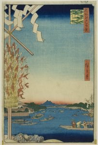 Asakusa-Fluss, Große Uferpromenade, Miyato-Fluss, aus der Serie "Hundert berühmte Ansichten von Edo"