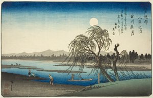 Herbstmond über dem Tama-Fluss (Tamagawa no shugetsu), aus der Serie "Acht Ansichten in der Umgebung von Edo (Edo kinko hakkei no uchi)" von Utagawa Hiroshige