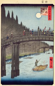 Bambushöfe, Kyobashi-Brücke, Nr. 76 aus Einhundert Ansichten von Edo, Edo-Periode, Ansei-Ära, veröffentlicht 1857 (Farbholzschnitt) von Utagawa Hiroshige