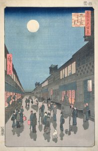 Nachtszene in der Saruwaka-Straße, aus Einhundert Ansichten von Edo, 1856 von Utagawa Hiroshige
