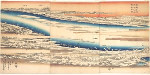 Berühmte Orte in der östlichen Hauptstadt: Panoramablick auf den Sumida-Fluss im Schnee von Utagawa Hiroshige