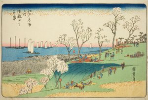 Kirschblüten in voller Blüte am Goten-Hügel (Gotenyama no hanazakari), aus der Serie „Berühmte Orte in Edo (Edo meisho no uchi)“