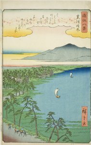 Aufklarendes Wetter bei Awazu (Awazu seiran), aus der Serie "Acht Ansichten von Omi (Omi hakkei)" von Utagawa Hiroshige
