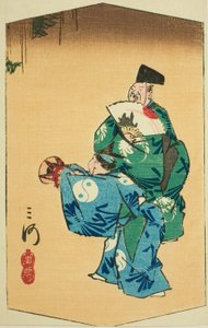 Komische Tänzer in der Provinz Mikawa, Abschnitt von Blatt Nr. 4 aus der Serie "Ausschnittbilder der Provinzen" von Utagawa Hiroshige