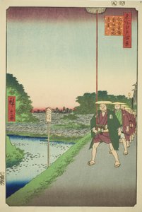 Fernblick auf das Akasaka-Reservoir vom Kinokuni-Hang (Kinokunizaka Akasaka Tameike enkei), aus der Serie "Hundert berühmte Ansichten von Edo (Meisho Edo hyakkei)"