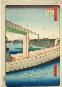 Fernsicht auf die Azuma-Brücke und den Kinryuzan-Tempel, aus der Serie "Hundert berühmte Ansichten von Edo"