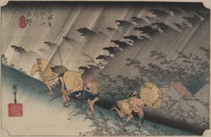 Treibender Regen bei Shōno, aus der Serie Dreiundfünfzig Stationen des Tōkaidō von Utagawa Hiroshige