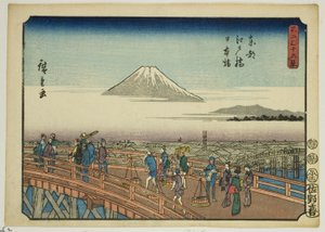 Edo-Brücke und Nihon-Brücke in der östlichen Hauptstadt (Toto Edobashi Nihonbashi), aus der Serie "Sechsunddreißig Ansichten des Berges Fuji (Fuji sanjurokkei)" von Utagawa Hiroshige