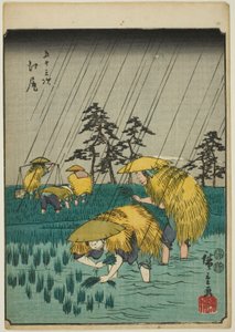 Ejiri, aus der Serie "Dreiundfünfzig Stationen [des Tokaido] (Gojusan tsugi)," auch bekannt als die Figuren-Tokaido (Jinbutsu Tokaido)