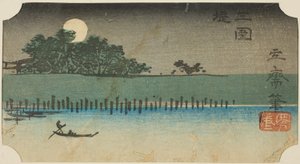 Damm bei Mimeguri (Mimeguri tsutsumi), Abschnitt eines Blattes aus der Serie „Ausschnitte berühmter Orte in Edo (Harimaze Koto meisho)“