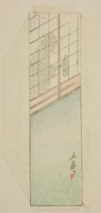 Frau hinter Schiebetüren von Utagawa Hiroshige