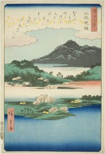 Abendglocke im Mii-Tempel (Mii bansho), aus der Serie "Acht Ansichten von Omi (Omi hakkei)" von Utagawa Hiroshige