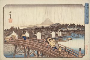 Abendregen an der Nihonbashi-Brücke, aus Berühmte Orte der östlichen Hauptstadt, ca. 1832