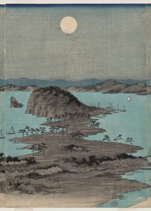 Abendansicht der acht berühmten Orte in der Nähe von Kanazawa bei Vollmond in der Provinz Musashi von Utagawa Hiroshige