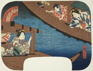 Feuerwerk in Ryogoku, aus der Serie "Reflexionen auf dem Wasser an berühmten Orten in Edo"
