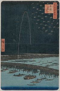 Feuerwerk in Ryogoku, aus der Serie Hundert Ansichten berühmter Orte in Edo, 1858