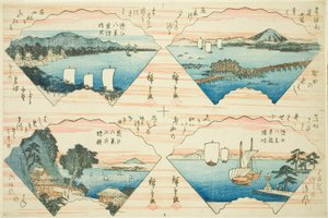 Vier Ansichten aus der Serie Acht Ansichten von Omi (Omi Hakkei)