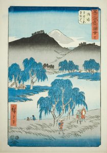 Goyu: Motono-Ebene und Motosaka-Pass (Goyu, Motonogahara Motozaka goe), Nr. 36 aus der Serie "Berühmte Ansichten der dreiundfünfzig Stationen (Gojusan tsugi meisho zue)", auch bekannt als das vertikale Tokaido von Utagawa Hiroshige
