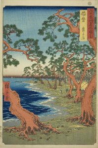Provinz Harima: Maiko-Strand (Harima, Maiko no hama), aus der Serie "Berühmte Orte in den Sechzig Provinzen (Rokujuyoshu meisho zue)" von Utagawa Hiroshige