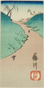Hügel bei Fujikawa (Fujikawa sakamichi), Abschnitt von Blatt Nr. 10 aus der Serie "Ausschnitte der dreiundfünfzig Stationen (Gojusan tsugi harimaze)" von Utagawa Hiroshige