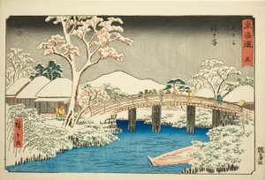 Hodogaya: Katabira-Fluss und Katabira-Brücke (Hodogaya, Katabiragawa Katabirabashi)—Nr. 5, aus der Serie "Dreiundfünfzig Stationen des Tokaido (Tokaido gojusan tsugi)", auch bekannt als Reisho Tokaido