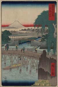 Ichikobu-Brücke aus der Serie 36 Ansichten des Berges Fuji, 1858 von Utagawa Hiroshige