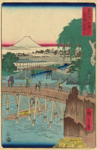 Ichikoku-Brücke in der östlichen Hauptstadt (Toto Ichikokubashi), aus der Serie "Sechsunddreißig Ansichten des Berges Fuji (Fuji sanjurokkei)" von Utagawa Hiroshige