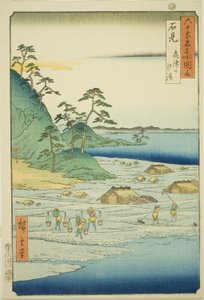 Provinz Iwami: Salzstrände in der Nähe des Takatsu-Hügels (Iwami, Takatsuyama shiohama), aus der Serie "Berühmte Orte in den sechzig Provinzen (Rokujuyoshu meisho zue)" von Utagawa Hiroshige