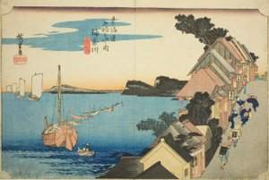 Kanagawa: Blick auf den Damm (Kanagawa, dai no kei), aus der Serie "Dreiundfünfzig Stationen der Tokaido-Straße (Tokaido gojusan tsugi no uchi)," auch bekannt als die Hoeido Tokaido