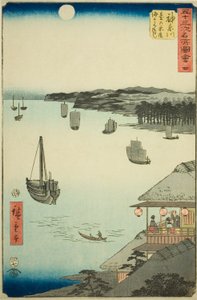 Kanagawa: Blick über das Meer von den Teehäusern auf dem Hügel, Nr. 4 aus der Serie "Berühmte Ansichten der dreiundfünfzig Stationen", auch bekannt als der vertikale Tokaido
