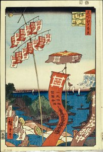 Kanasugi-Brücke und Shibaura. Einhundert berühmte Ansichten von Edo, um 1858 von Utagawa Hiroshige