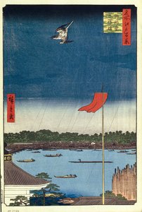 Komakata-Halle und Azuma-Brücke, Hundert berühmte Ansichten von Edo, 1856-1858 von Utagawa Hiroshige