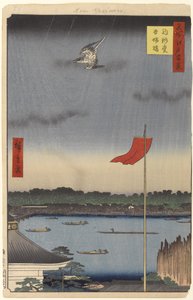 Komokata-Halle und Azuma-Brücke, Nr. 62 aus Einhundert berühmte Ansichten von Edo, 1857 von Utagawa Hiroshige