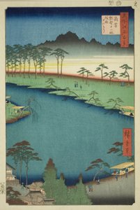 Kumano Junisha-Schrein in Tsunohazu, allgemein bekannt als Juniso, aus der Serie "Hundert berühmte Ansichten von Edo" von Utagawa Hiroshige