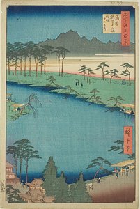 Kumano Junisha-Schrein in Tsunohazu, allgemein bekannt als "Juniso", Nr. 50 aus der Serie "Hundert berühmte Ansichten von Edo" von Utagawa Hiroshige