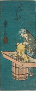 Kuwana, Abschnitt des Blattes Nr. 10 aus der Serie "Ausschnitte der Tokaido (Tokaido harimaze zue)" von Utagawa Hiroshige