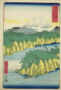 See bei Hakone (Hakone no kosui), aus der Serie "Sechsunddreißig Ansichten des Berges Fuji (Fuji sanjurokkei)" von Utagawa Hiroshige