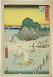 Maisaka: Fähren überqueren das Meer bei Imagiri, Nr. 31 aus der Serie Berühmte Ansichten der dreiundfünfzig Stationen, auch bekannt als der Vertikale Tokaido von Utagawa Hiroshige