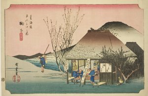 Mariko: Berühmtes Teehaus (Mariko, meibutsu chamise), aus der Serie "Dreiundfünfzig Stationen der Tokaido-Straße (Tokaido gojusan tsugi no uchi)," auch bekannt als Hoeido Tokaido