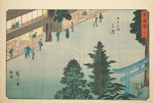 Mishima—Nr. 12, aus der Serie "Dreiundfünfzig Stationen des Tokaido (Tokaido gojusan tsugi)", auch bekannt als Reisho Tokaido von Utagawa Hiroshige