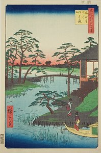 Mokubo-Tempel, Uchigawa-Bucht, Gozensaihata, Nr.92 aus der Serie "Hundert berühmte Ansichten von Edo (Meisho Edo hyakkei)"