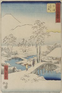 Der Fuji und der Ashigara von Numazu aus, aus der Serie Vertikaler Tōkaidō (oder „Berühmte Orte der dreiundfünfzig Stationen des Tōkaidō“) von Utagawa Hiroshige