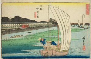 Nakasu bei Ohashi (Ohashi Nakasu no zu), aus der Serie "Außergewöhnliche Ansichten von Edo (Koto shokei)" von Utagawa Hiroshige