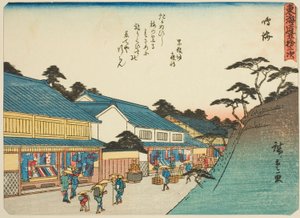 Narumi, aus der Serie "Dreiundfünfzig Stationen des Tokaido (Tokaido gojusan tsugi)," auch bekannt als der Tokaido mit Gedicht (Kyoka iri Tokaido) von Utagawa Hiroshige