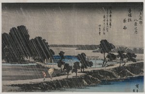 Nachtregen am Azuma-Schrein aus der Serie Acht Ansichten der Umgebung von Edo, Mitte der 1830er
