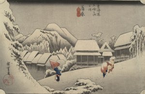 Nachtschnee in Kanbara, aus der Serie Dreiundfünfzig Stationen des Tōkaidō